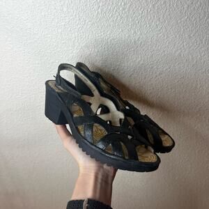 Fly London Luxor Weza Wedge sandals in black WOMENS 38 / US 7-7.5